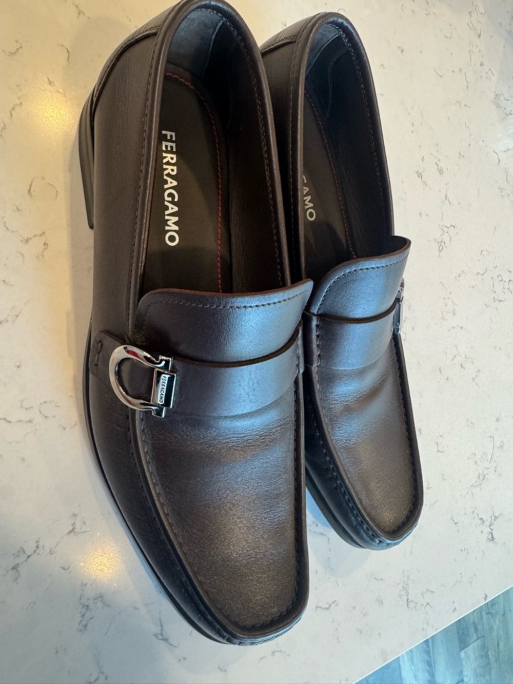 Salvatore Ferragamo Brown Leather Bit-Detail Slip-On Loafers